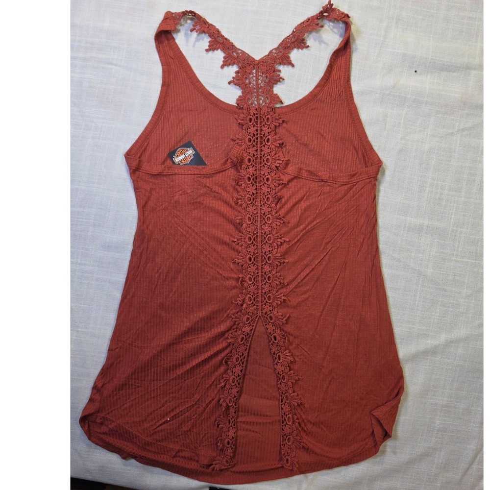 Harley-Davidson Womens Rose Thorns V2 Rhinestone Lace Racerback Tank Top Medium - Picture 9 of 9